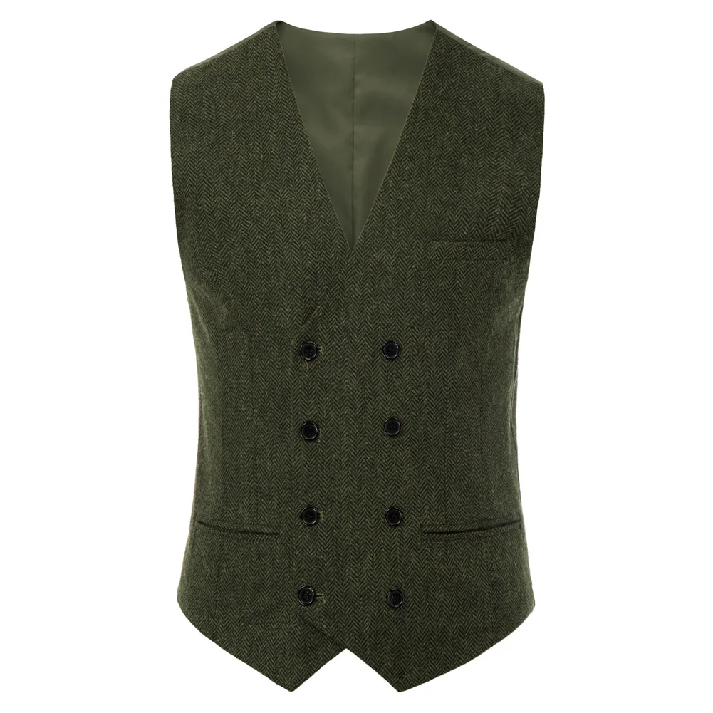 

Men Clothing Double-Breasted Vest Coat Waistcoat V-Neck Handkerchief Hem Stylish Formal Office Business Cocktail Party Male Tops