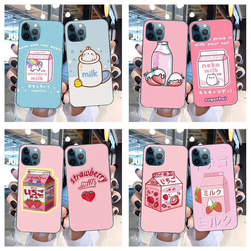 

Kawaii Japanese Strawberry Milk Drink Bottle Phone Case For IPhone SE2 11 Pro XS MAX XS XR 8 7 6 Plus 5 5S SE Case