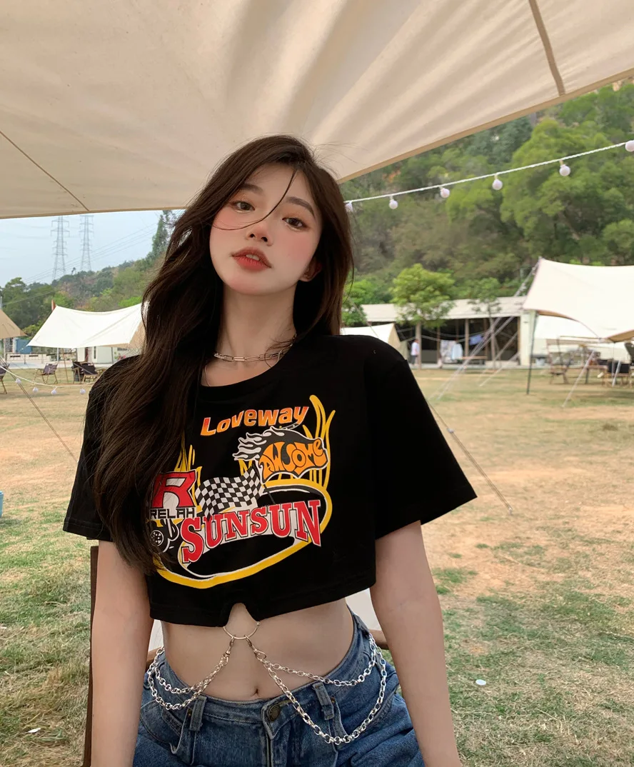 

Женская футболка в стиле ретро, с коротким рукавом