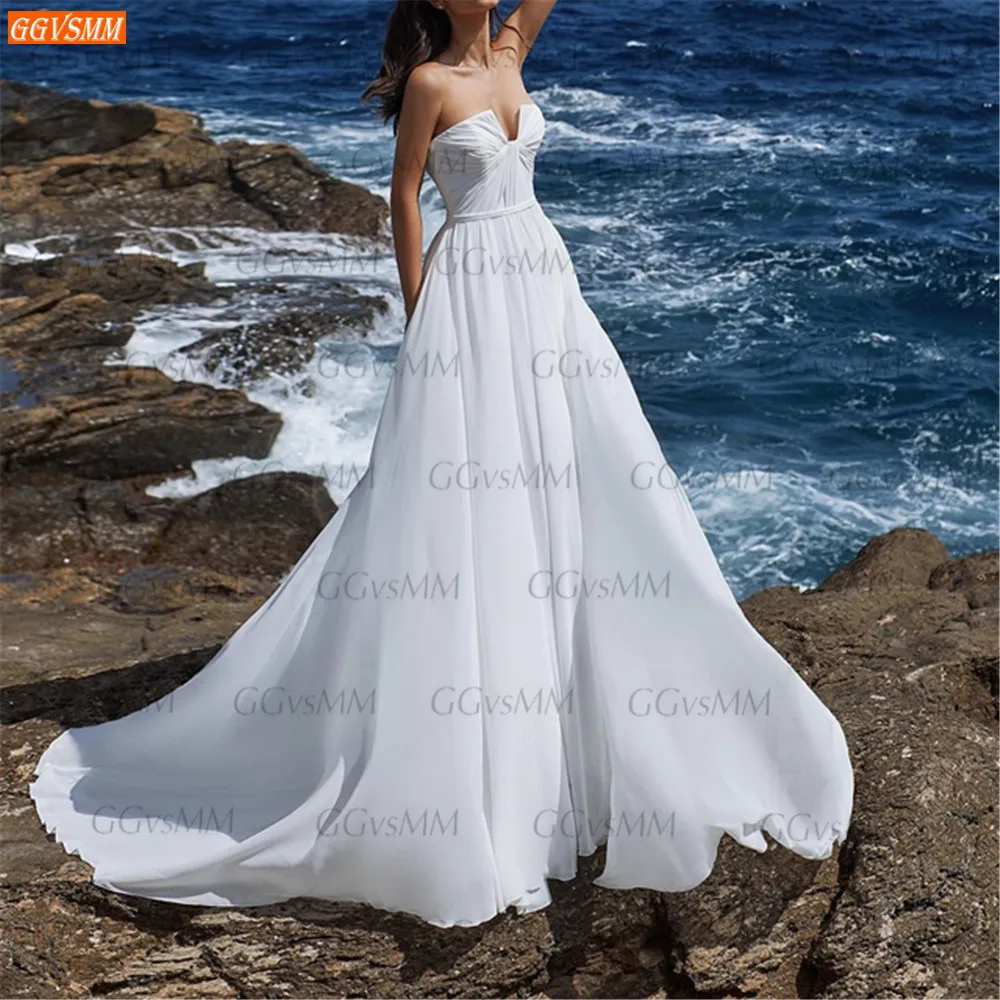 

Elegant White Wedding Dresses 2021 Bohemian vestido de novia Custom Made hochzeitskleid A Line Chiffon princess Bridal Gowns