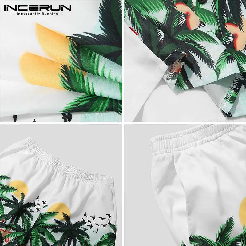 Printed Men Hawaiian Sets Vacation Lapel Short Sleeve Shirt & Shorts Summer Fashion Streetwear Mens Suits 2 Pieces S-3XL INCERUN
