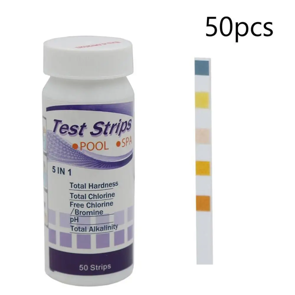 

Тест-полоска 5 в 1 для бассейна, тест-полоска с остаточным хлором и значением PH, Щелочность, бутылка 50 для горячей воды, 50 шт.