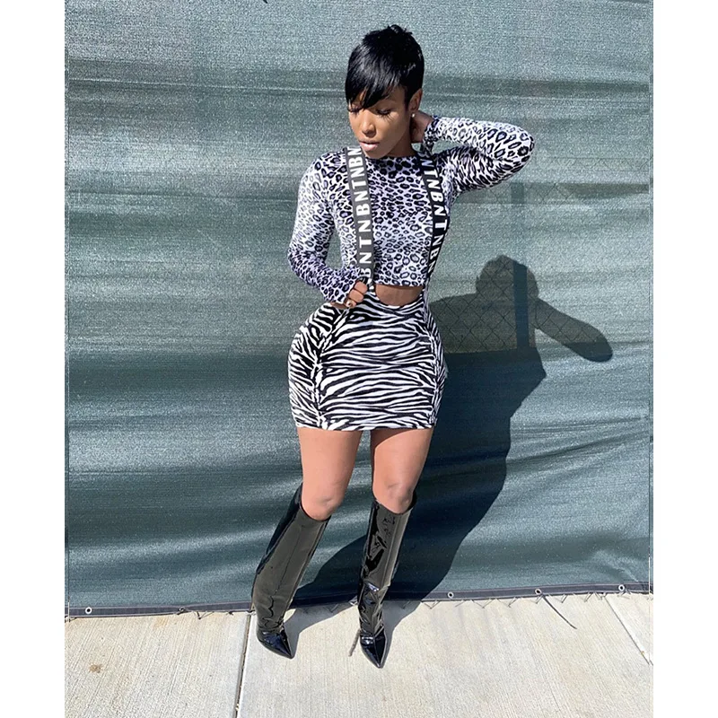 Женский комплект из двух предметов с юбкой высокой талией и принтом