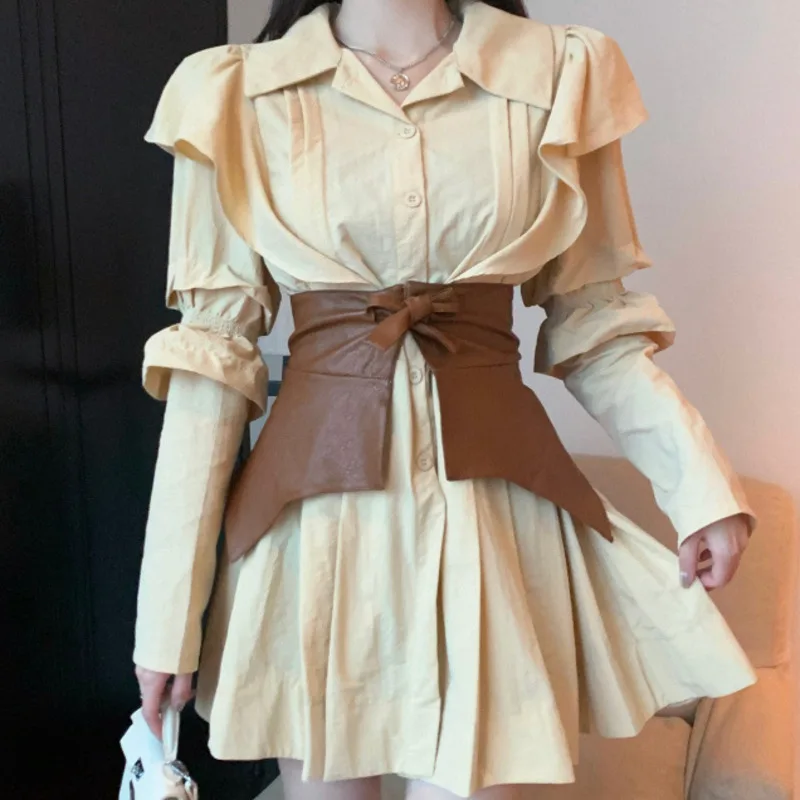 WKOUD EAM женский новый галстук-бабочка из искусственной кожи с широким поясом