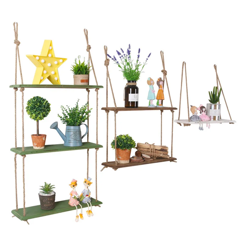 Скандинавская деревянная подвесная полка веревка для качелей плавающие полки