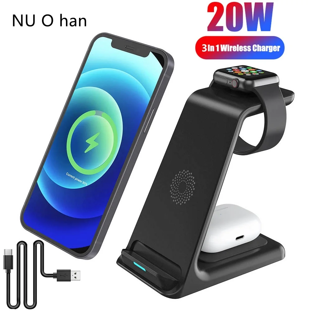 

20W Wireless Charger Stand For IPhone 12 11 XS XR X 8 Apple Watch 3 In 1 Qi Fast Charging Dock Station for Airpods Pro IWatch 6