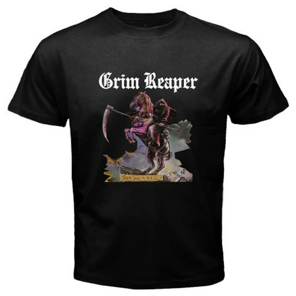 

New GRIM REAPER *See You in Hell Metal Rock Band Men's Black T-shirt
