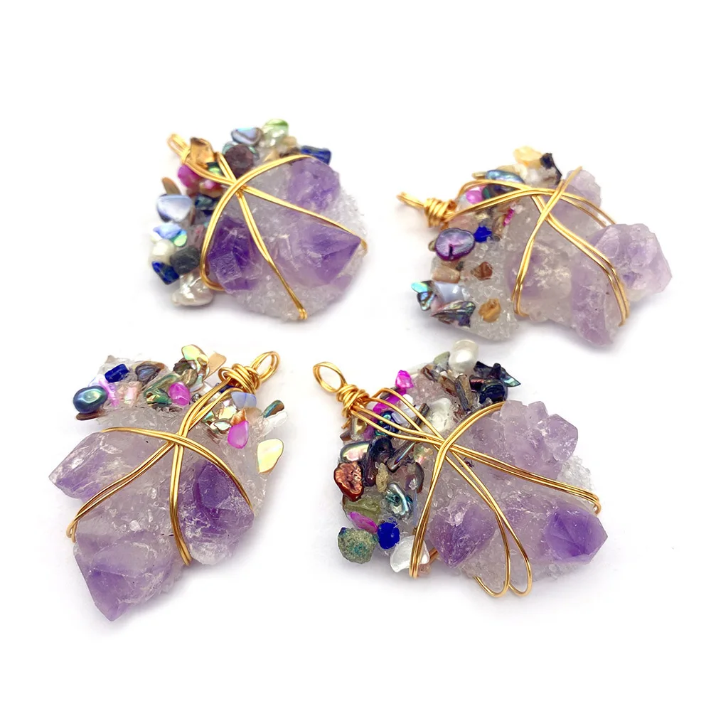 

Amethyst Inlaid Natural Freshwater Pearl Pendant Purple Irregular Shape DIY Necklace Charms Jewelry Making Supplies Accessories