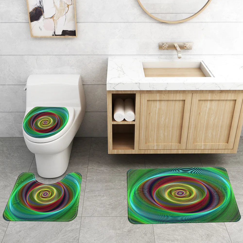 

Home Decor Bathroom Curtain and Toilet Mat Set Non-slip Bath Mat Set Absorbent U-Shaped Toilet Rug Memory Foam Floor Mat Set