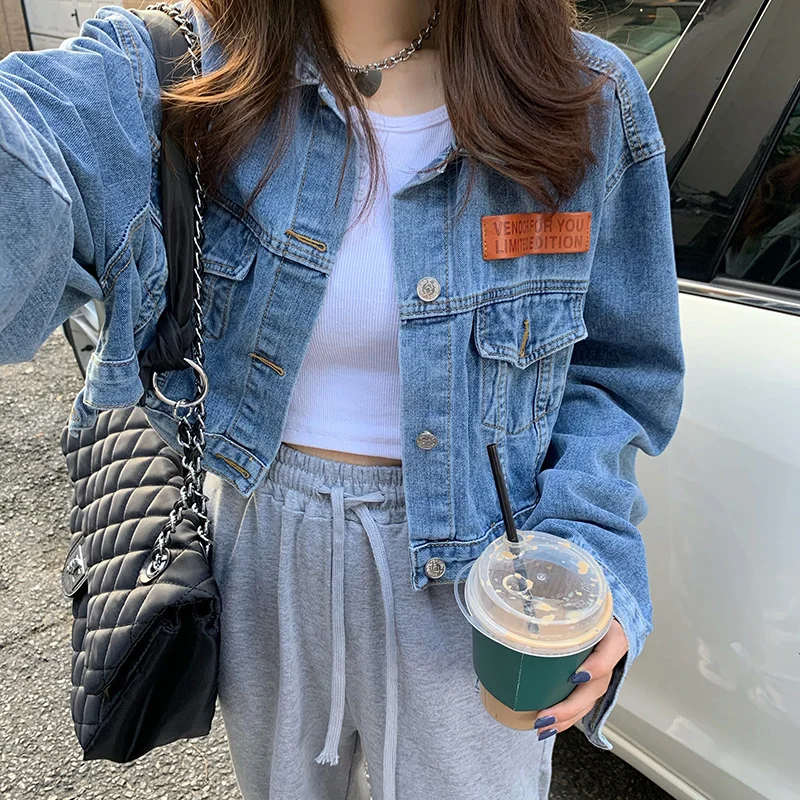 

Plus Size Lady's Denim Jacket Women's Autumn Loose Korean Style Versatile Jeans Coat BF Style Short Top Fashion