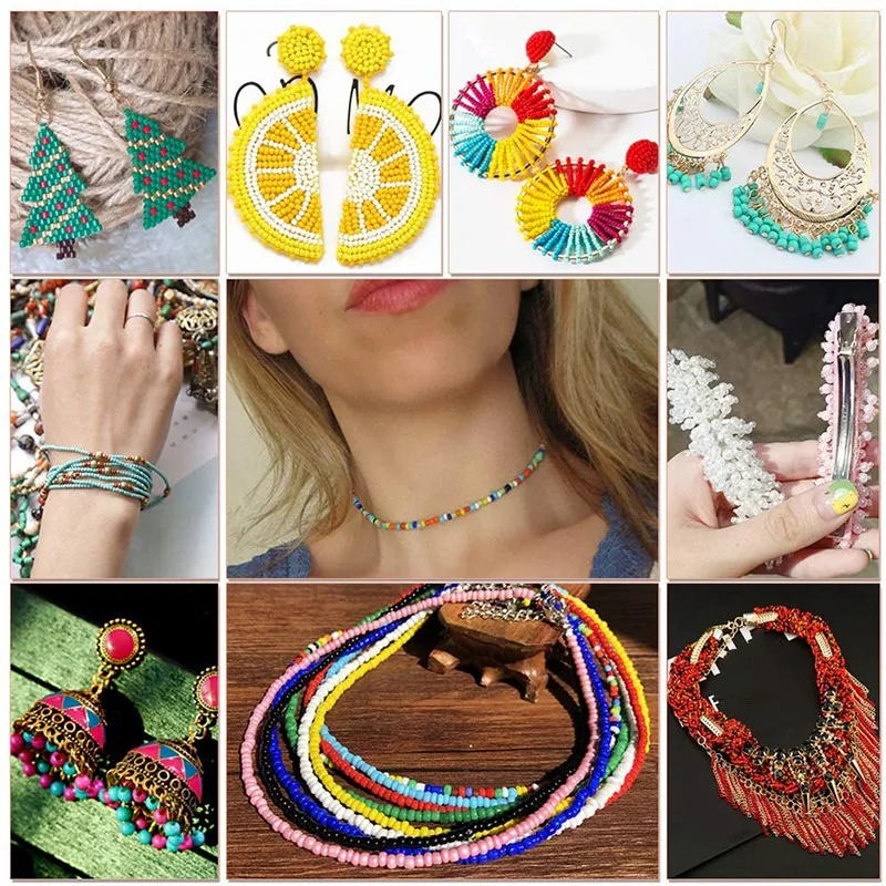 

6/0 Glass Seed Bead Set ,with Earring Hooks Copper Wire Jewelry Pliers Scissors Crystal String DIY Earrings Making