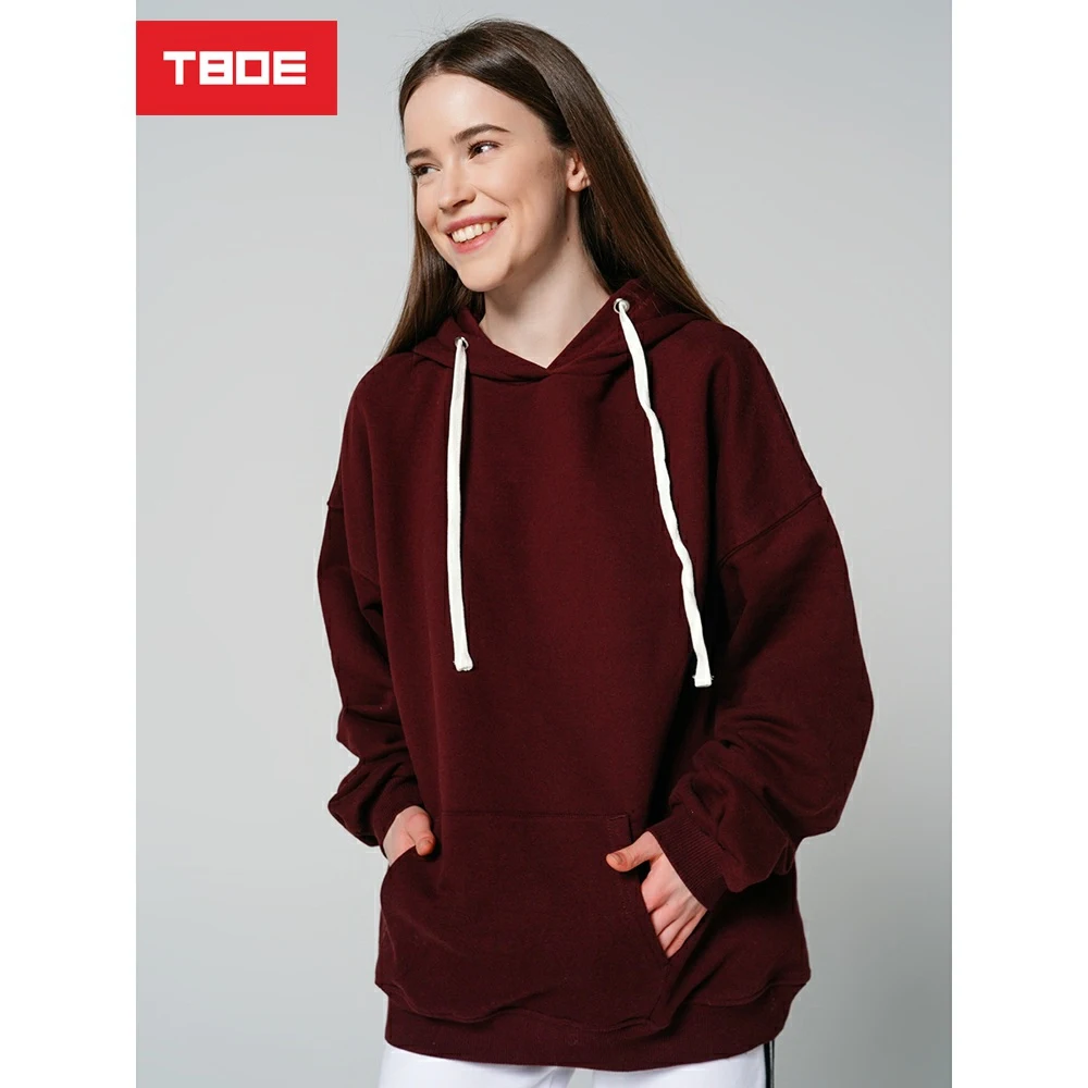 Толстовка женская TBOE с капюшона 86% Хлопок 14% Полиэстер бордовый 76906 | Женская