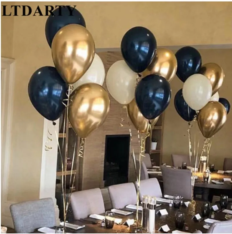 as picture 15pcs of 12" metal gold confetti balloons ink blue white balloon wedding party decoration kids children birthday party supplies - Цвет: as picture
