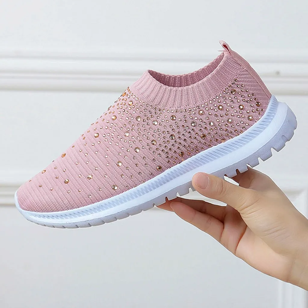 

breathable mesh autumn 2020 flat heels sneakers women casual slip on stretch knitted sock platform shoes woman flats