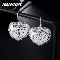 925 silver hollow heart drop earrings for women wedding silver jewelry gift