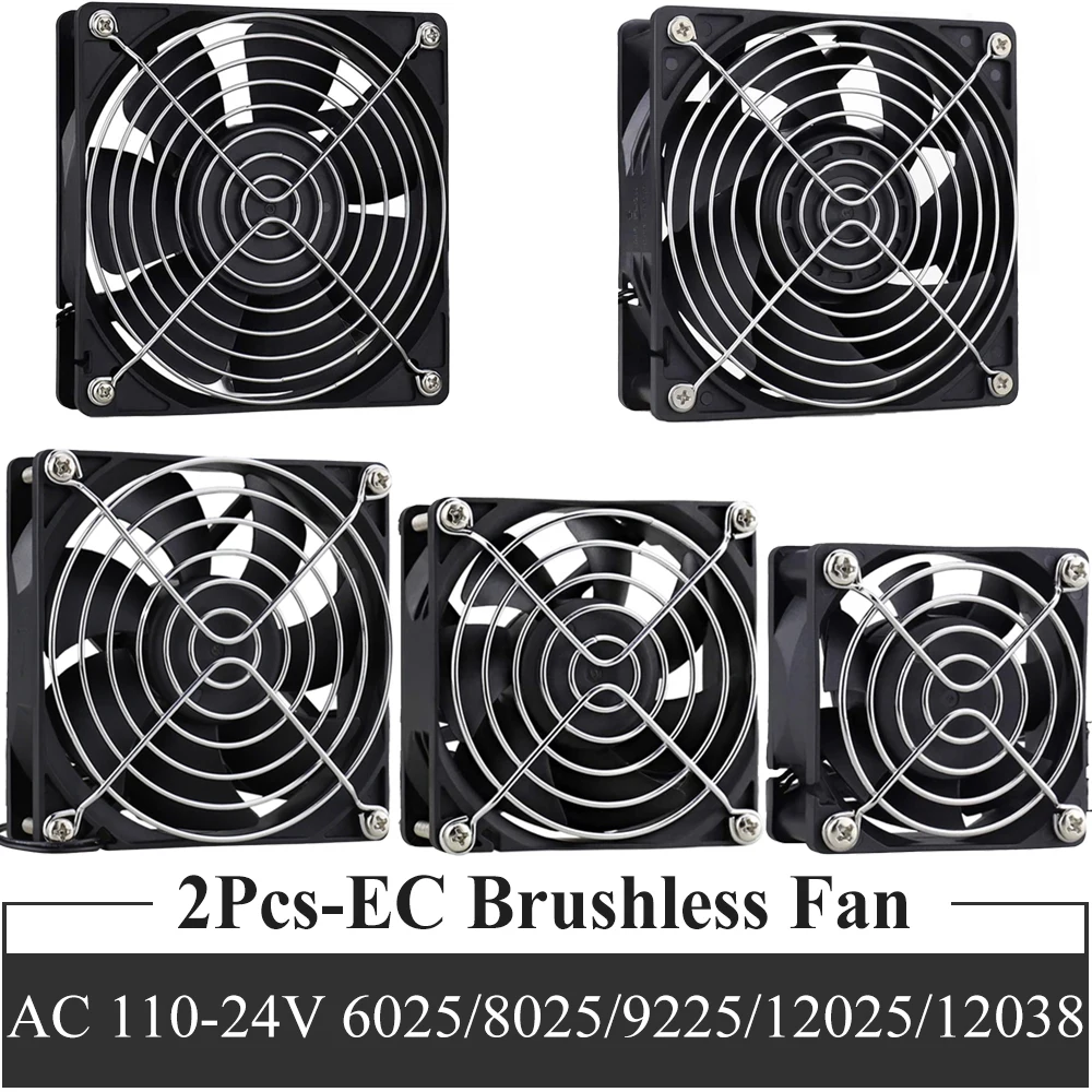 

2PCS Gdstime EC Brushless Cooling Fan AC 110V 120V 220V 240V Ball Bearing Axial Fan with Srews/Grill 60mm 80mm 90mm 120mm