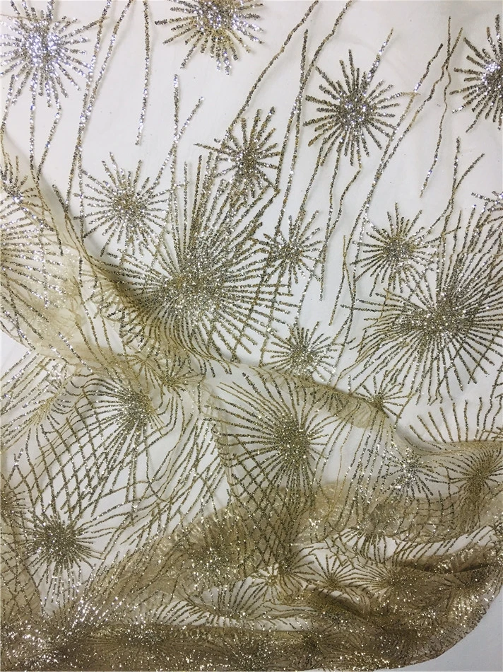 

African Net Lace Fabric Gold Glitter Tulle French Lace Nigerian Lace Sewing Material for Dress Accessories