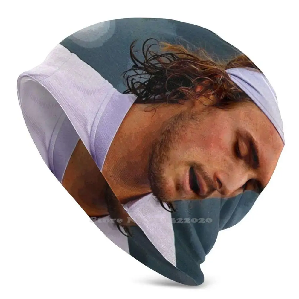 

Tsitsipas After The Match Abstract Knit Beanie Hat Men Women Winter Diy Cap Sports Sport Legends Legendary Athlete Hero Tennis