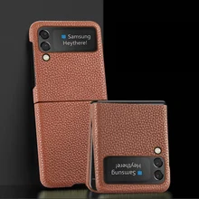 Genuine Cowhide Leather Phone Case for Samsung Galaxy Z Flip 3 Z Flip3 Shockproof Separate Marvel Luxury Back Cover Armor Shell