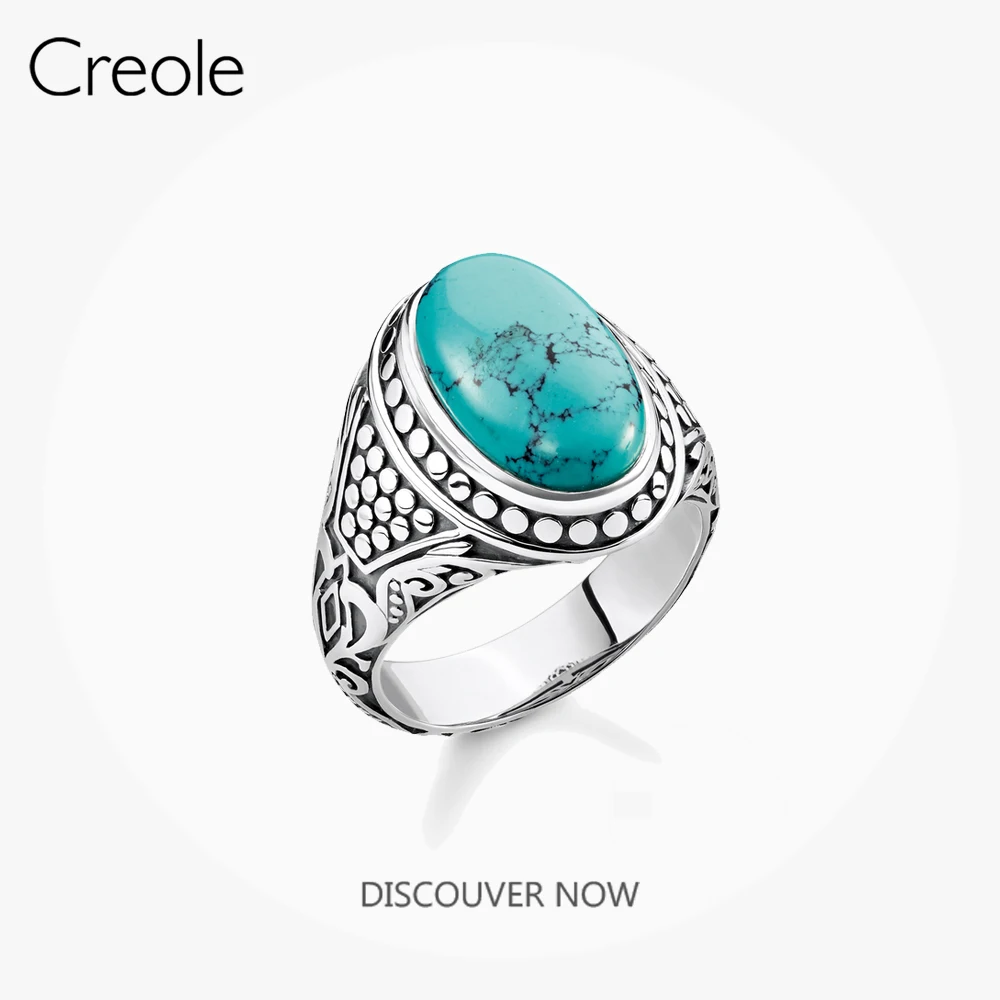 

Cocktail Ring 925 Sterling Silver With Turquoise Blue Stones 2021 New Fine Europe Jewerly For Men Women Energetic Ethnic Bijoux
