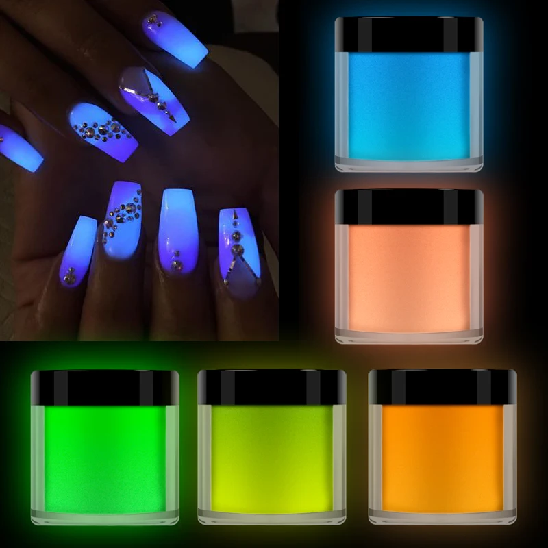 

10ml Luminous Acrylic Powder For Nail Art Decorations Dipping Powder Neon Pigment Dust Phosphor Glow In Dark Carving Extension