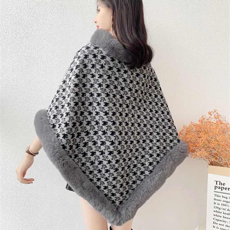 Женское зимнее теплое длинное пончо из искусственного кроличьего меха 7 цветов |