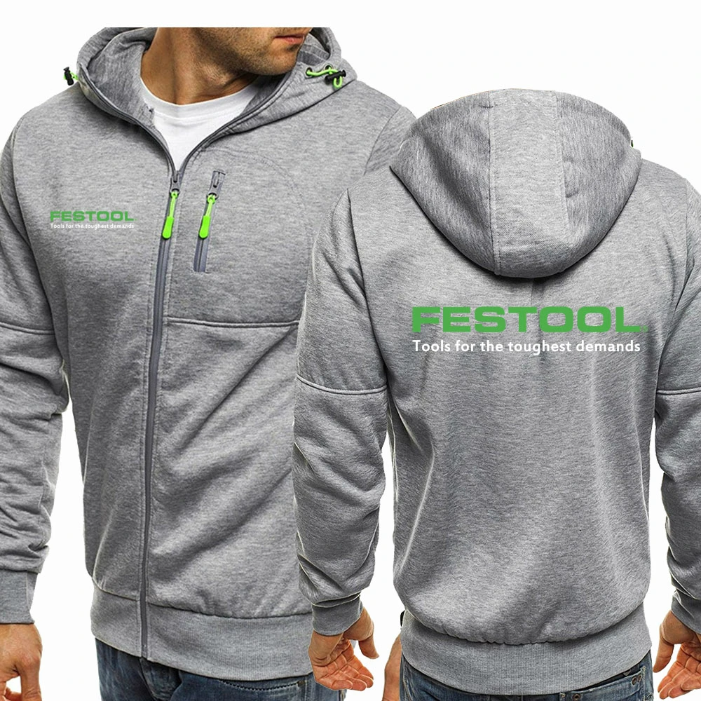 

Spring Autumn New Style Casual Fashion Festool Tools Logo Hoodies Mens Warm Fleece Hip Hop Zipper Hooded Sweatshirts Tops