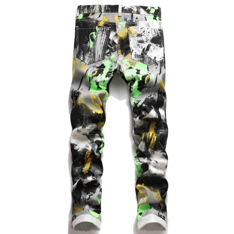 

2021New European and American flower digital printing men's slim pants fashion stretch feet casual trousers 5676