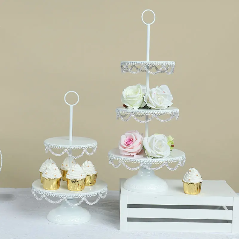 Подставки для торта с белым жемчугом и кристаллами набор свадебной вечеринки