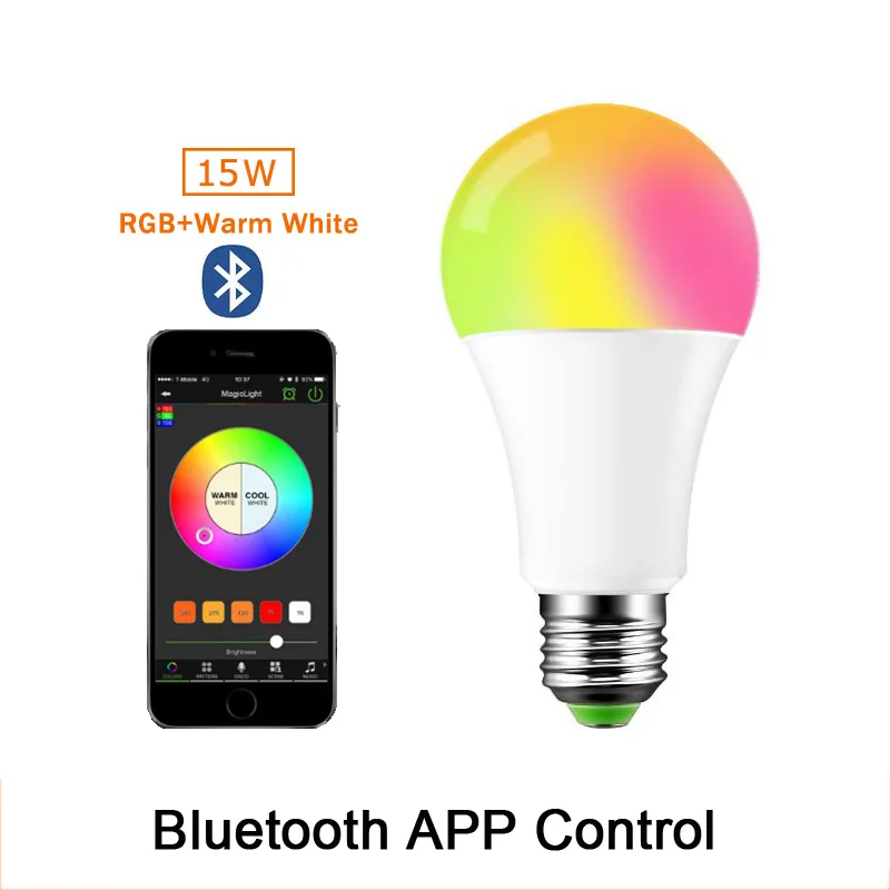 Bluetooth RGBWW 15W 3 Вт 5 Вт 7 Вт 10 Вт rgb лампа E27 E14 GU10 Светодиодный светильник сценическая лампа 16 цветов со светодиодный светильник с дистанционным управлением для дома AC85-265V rgb лампа - Испускаемый цвет: Bluetooth RGBWW 15W