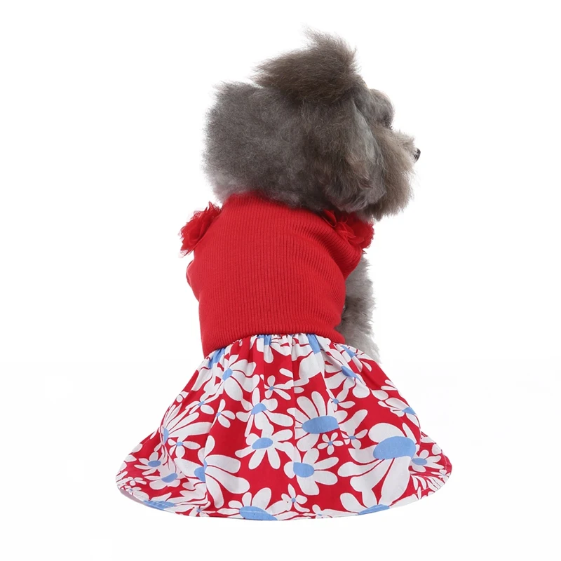 

Newest Small Dogs Cats Dress Solid Color Clothing Printed Skirt Pets Puppy SpringPrincess Polyester Summer Dresses Hot Sell