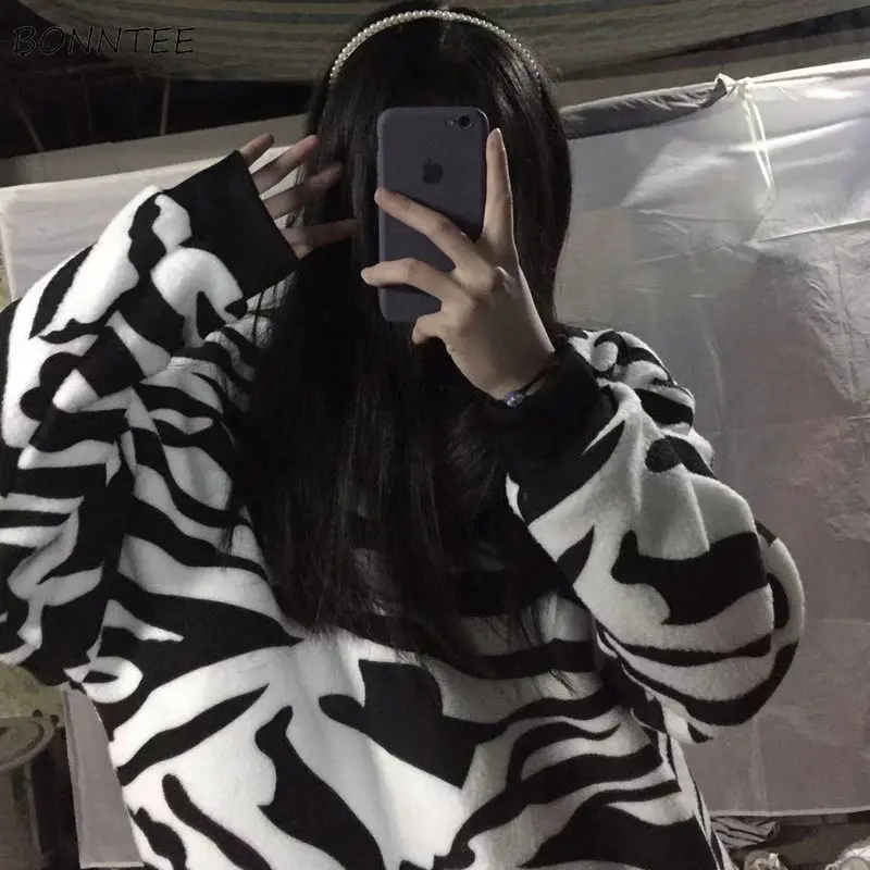 

Женское зимнее худи с круглым вырезом и длинным рукавом, в стиле «Харадзюку»