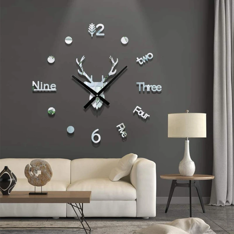 

3D DIY Mirror Wall Clock Large Size Frameless Mute for Home Decor