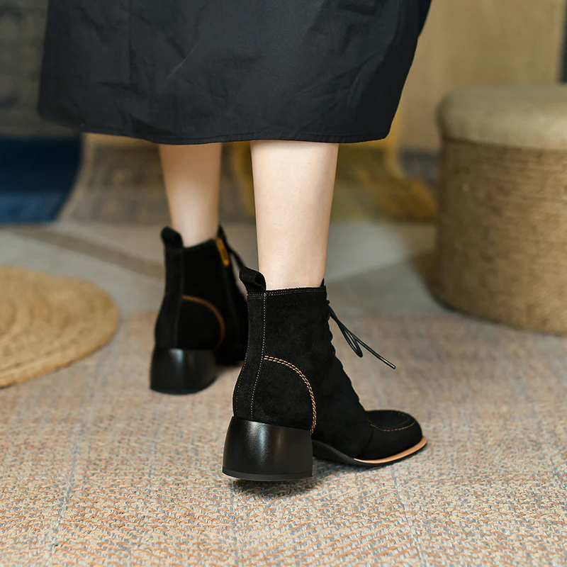 Beli Sepatu Bot Pergelangan Kaki Sepatu Bot Pendek Platform Hak Tinggi Wanita Kulit Suede Sepatu Wanita Sepatu Bot Baru Musim Gugur Musim Dingin Mode 2021 Sepatu Bertali