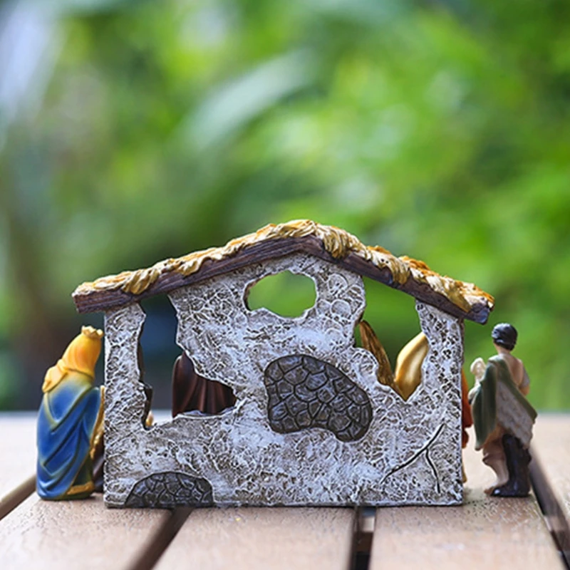 

Christmas Nativity Figurine Set Jesus Nativity Manger Scene Kit Ornament Hand Painted for Home Bedroom Office Indoor Decoration