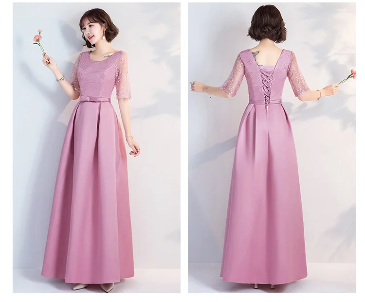 Подростковое розовое платье подружки невесты с короткими рукавами на свадьбу из