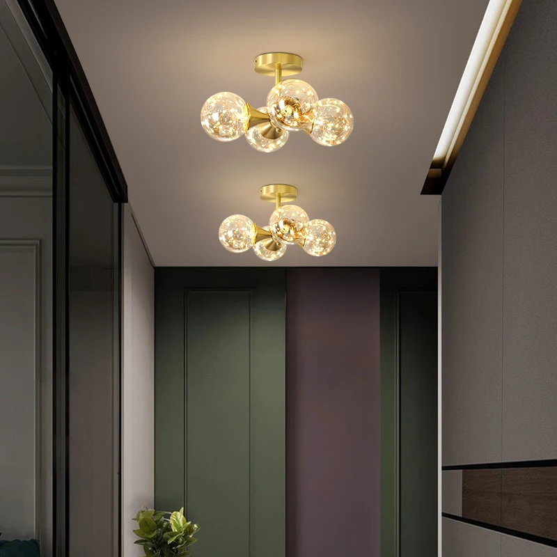 Потолочная Светодиодная лампа в скандинавском стиле медный подвесной