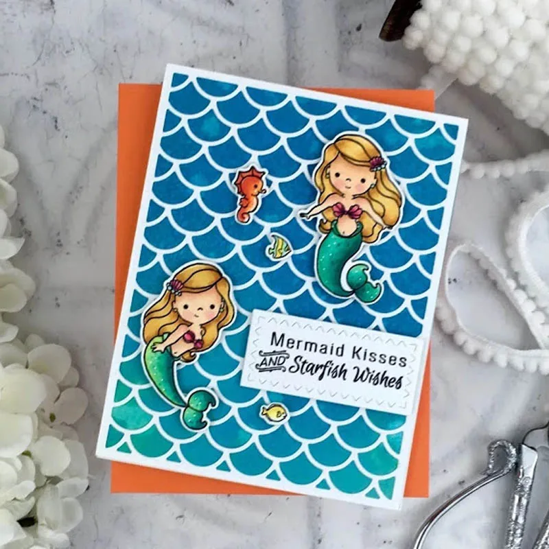 Metal Cutting Dies Match Combine Clear Silicone Stamps Mermaid Pearl Seahorse Sentence Fish Making Cards Scrapbook Craft Paper | Дом и сад