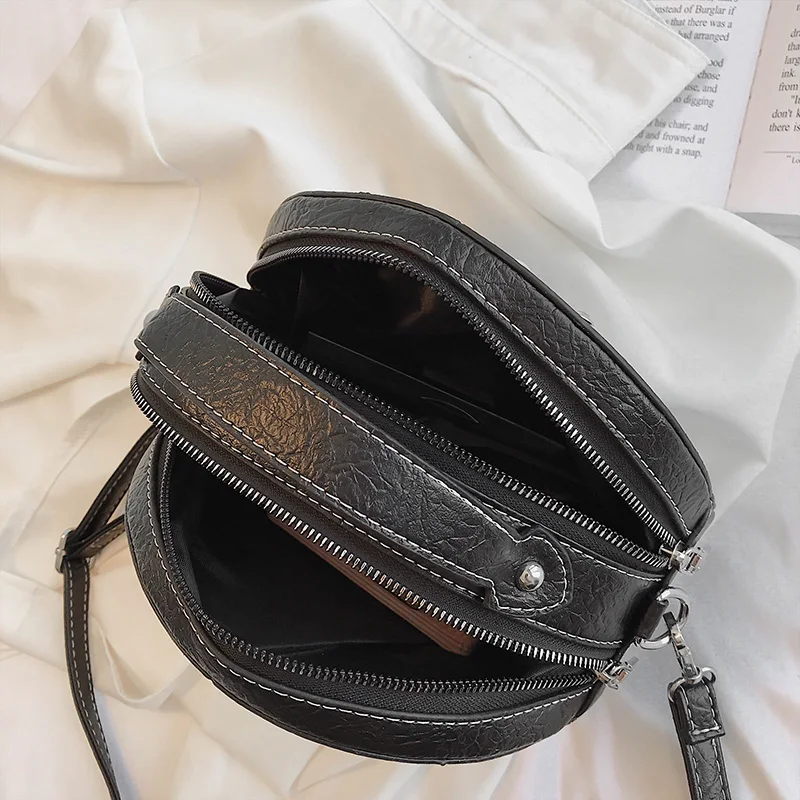 

Shiny Rhinestone Decoration Round Crossbody Bags for Women PU Leather Designer Handbags Female Wild Casual Shopping Shoulder Bag