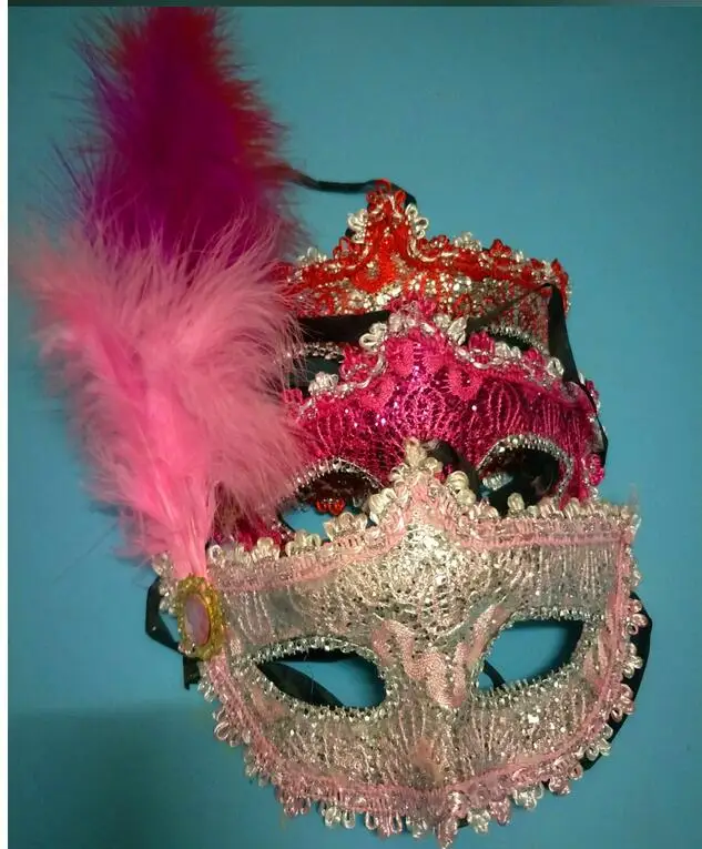 

Wholesale 3pcs Set Christmas children's masquerade ball mask Venice feather lace mask high-grade beauty painted Princess Pearl
