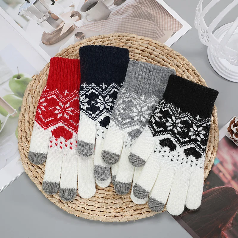 

Neutral Warm Knitted Gloves Touch Screen Glove Christmas Snowflake Gloves Comfortable Breathable Loving Full Fingers Mittens