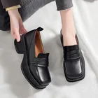 Туфли Мэри Джейн женские, однотонные черные лоферы из искусственной кожи, повседневная обувь на платформе, с круглым носком, на низком каблуке, 2021
