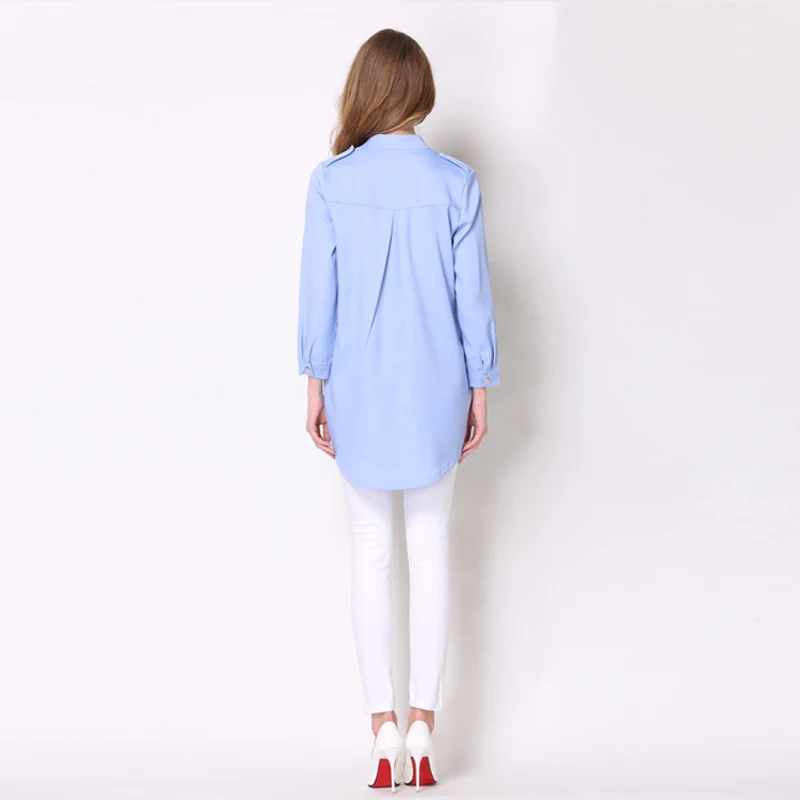 

Spring and Autumn Versatile Large Collar Long Sleeve Women's Windbreaker Jacket Women's Sky Blue Cardigan Long Coat