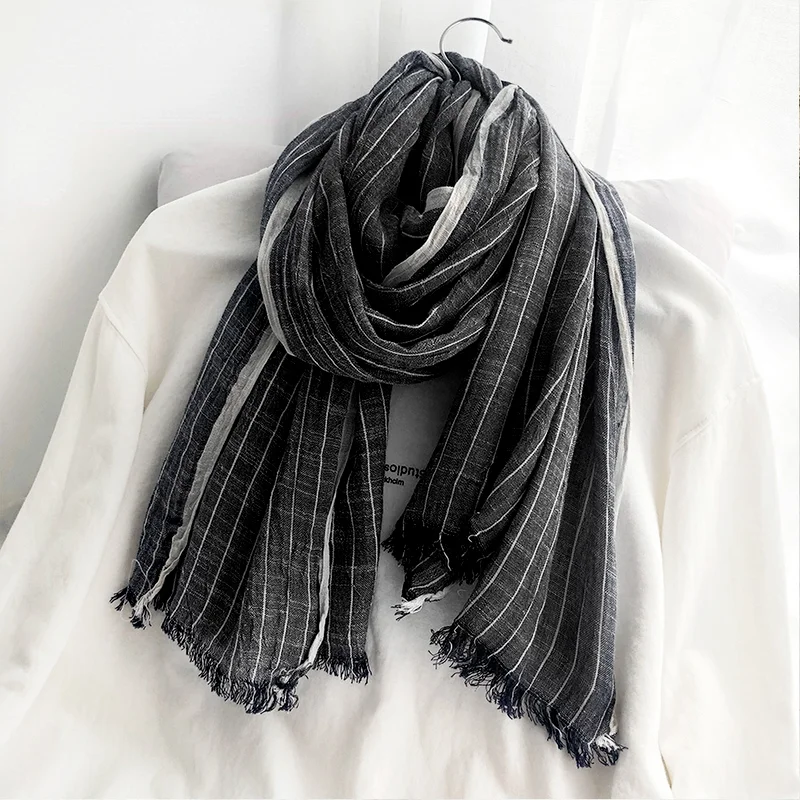 

Plaid Scarf Women's Literary Cotton and Linen Scarf Simple Decoration Women's Fringed Shawl