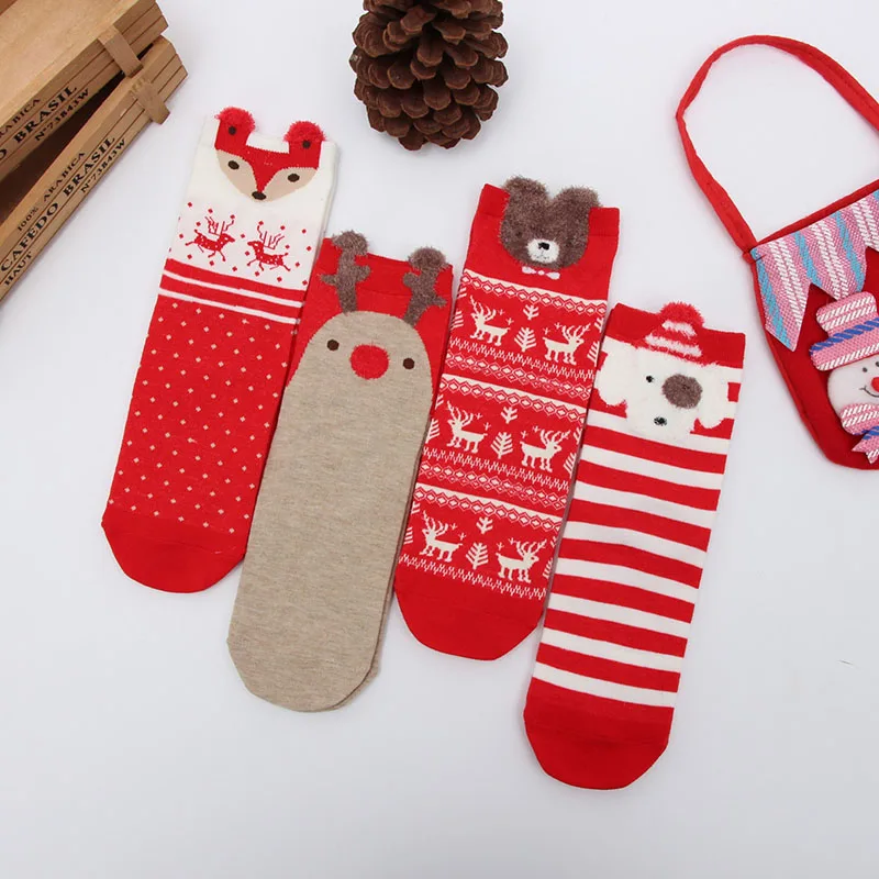 

4 Pairs 1 Set of Christmas Socks Women Cartoon Socks Winter Warm Socks Christmas Decorations for Home New Year Decoration Gift