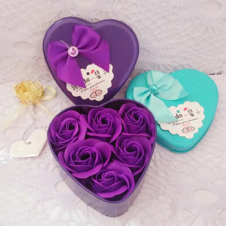 6 unids/набор jabón de bauno perfumado искусственный Rosa flor petalo con caja regalo Dia San Valentine boda del