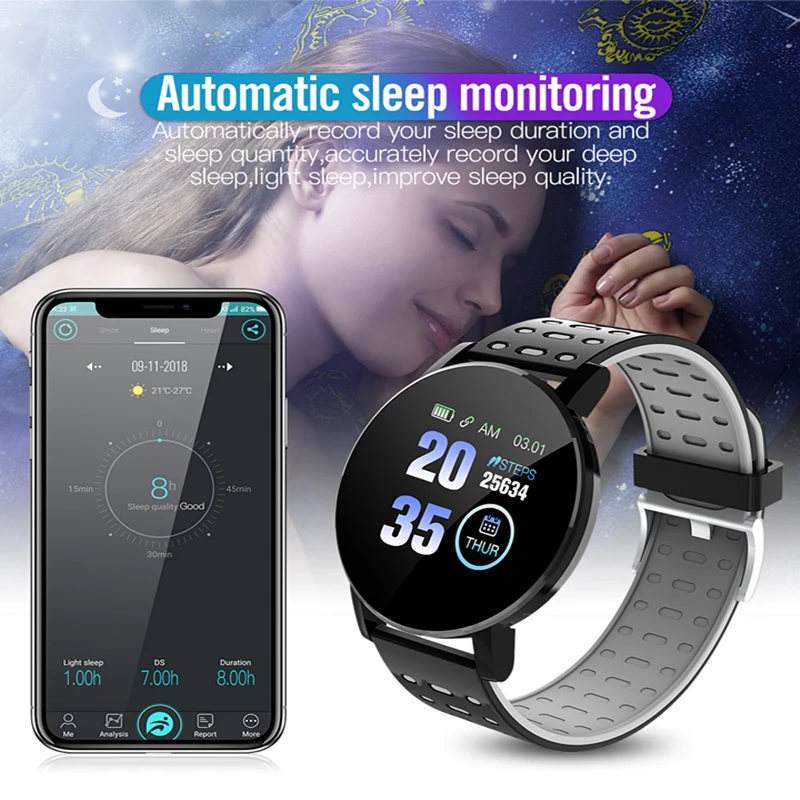 Cheap 119 Plus Smart Watch Men Women Blood Pressure Waterproof Clock Fitness Tracker Round Sport Smartwatch | Электроника