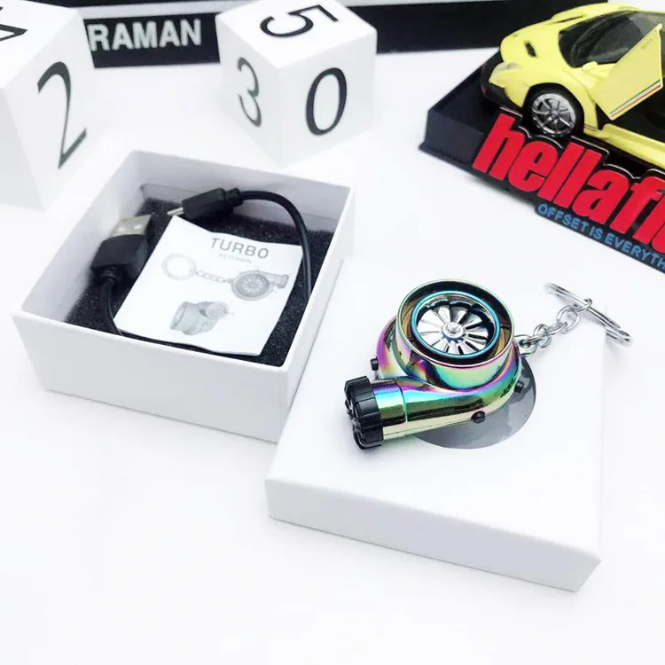 

USB charging turbo lighter cigarette lighter with keychain metal car keychain pendant car modification latest creative toys