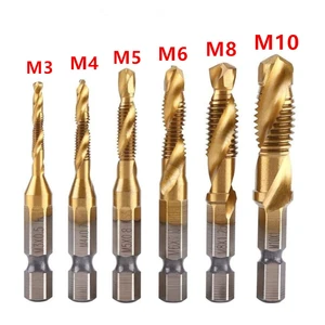 M3-M10 сверление и нарезание резьбы, комбинированная насадка с шестигранным хвостовиком 14 дюйма из быстрорежущей стали с титановым покрытием