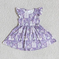 new arrival high quality infants short flutter sleeve frock baby girls cute rabbits and flowers pattern twirl dress for easter